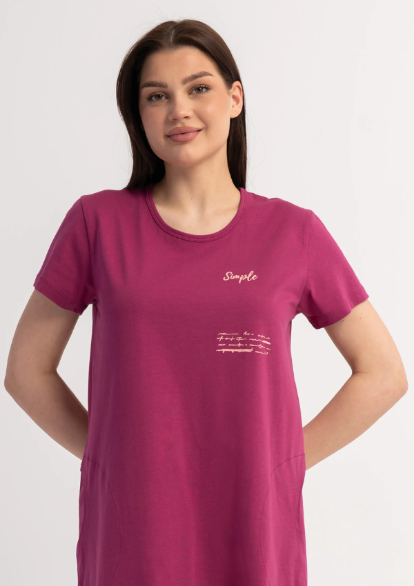 Koszula Nocna Vienetta Berry Script, Amarantowy, r. M-XXL