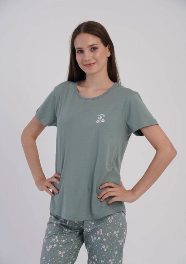 Piżama Damska Vienetta Sage Floral, Zielony, r. M-XXL