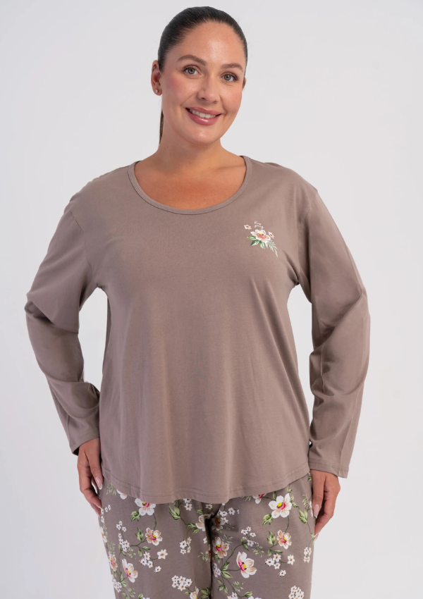 Piżama Damska Vienetta Taupe Blossom, Taupe, r. 1XL-4XL