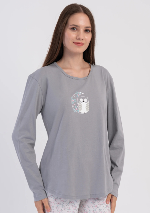 Piżama Damska Vienetta Gray Owl, Szary, r. M-XXL