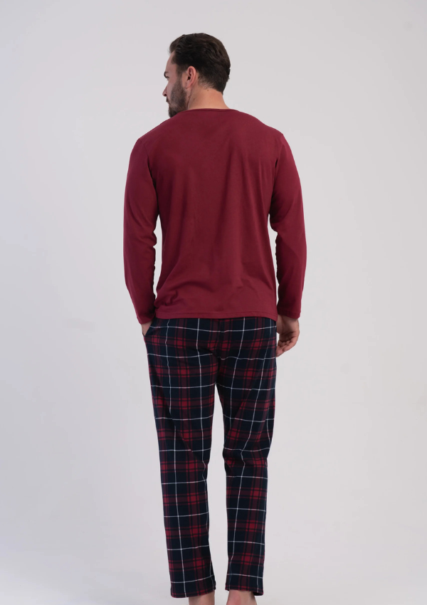 Piżama Męska Vienetta Burgundy Check, Bordowy, r. 1XL-4XL