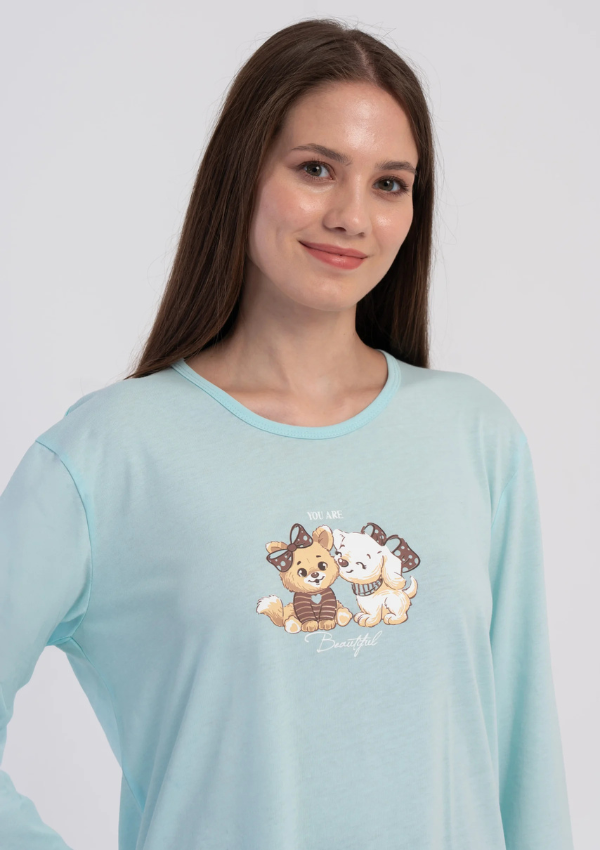 Piżama Damska Vienetta Mint Animal, Miętowy, r. S-XL