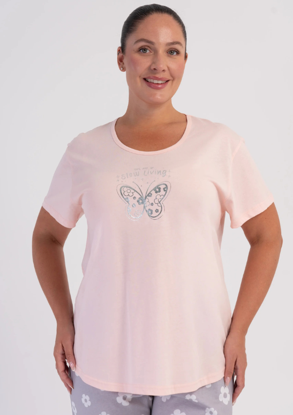 Piżama Damska Vienetta Butterfly Floral, Beżowy, r. 1XL-4XL