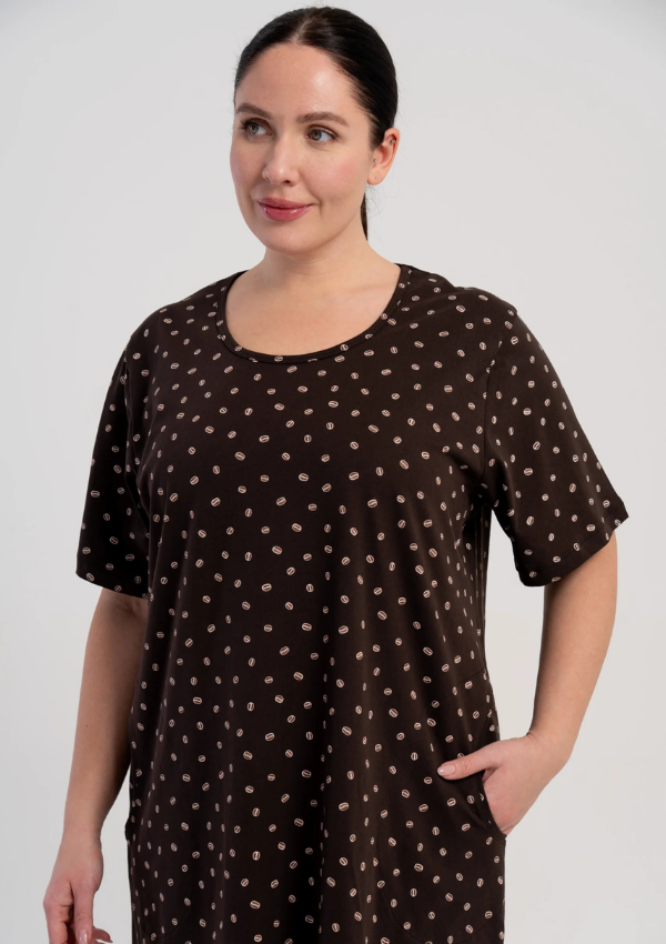 Koszula Nocna Damska Vienetta Coffe Dots, Brązowy, r. 1XL - 4XL