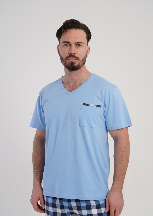 Piżama Męska Vienetta Light Blue Check, Niebieski, r. L-XXL