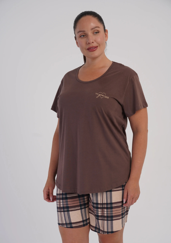 Piżama Damska Vienetta Brown Cabin, Brązowy, r. 1XL-4XL
