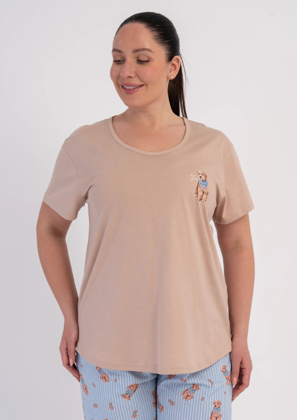 Piżama Damska Vienetta Puppy Stripes, Beżowy, r. 1XL-4XL