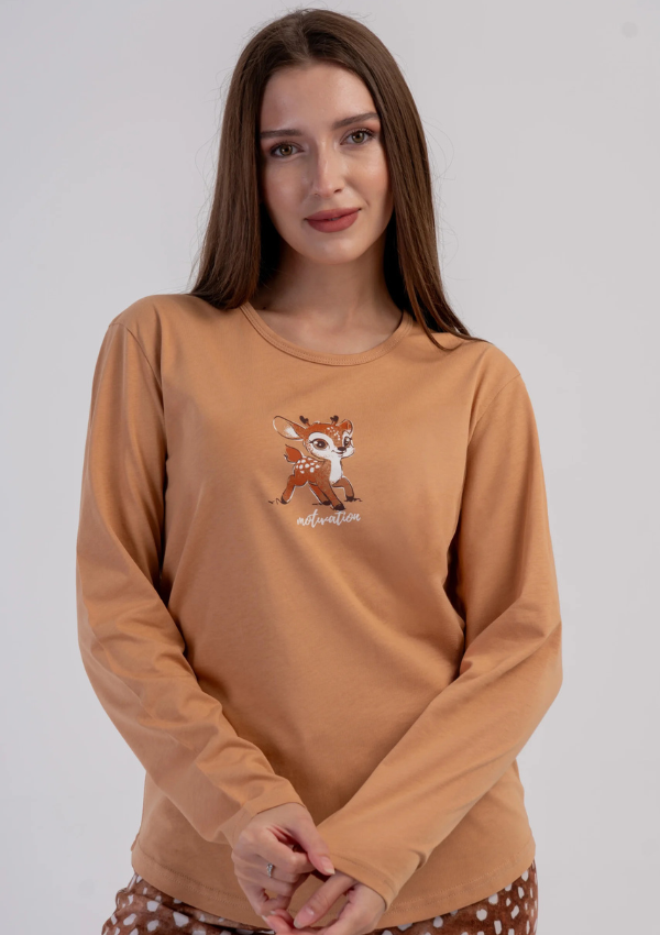 Piżama Damska Vienetta, Caramel Deer, Karmelowy, r. M-XXL