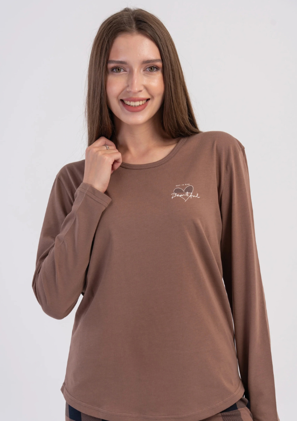 Piżama Damska Vienetta, Mocha Navy, Brązowy, r. S-XL