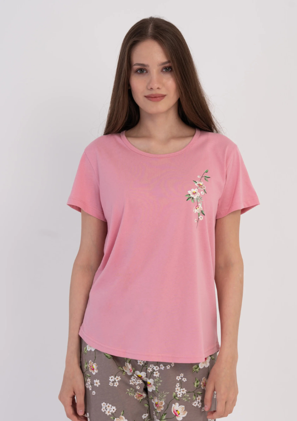 Piżama Damska Vienetta Blossom Capri, Różowy, r. M-XXL