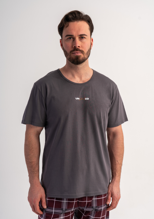 Piżama Męska Vienetta Graphite Check, Szary, r. 1XL-4XL