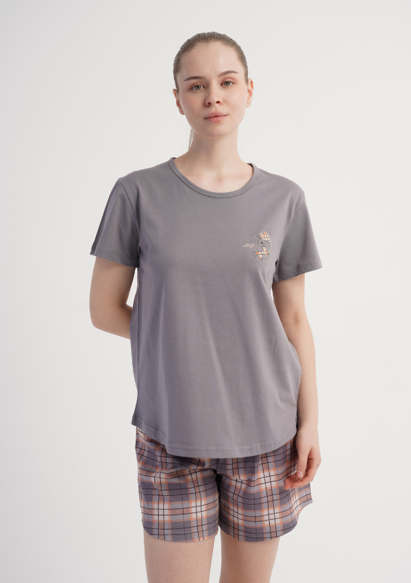 Piżama Damska Vienetta Gray Check, Szary, S -XL