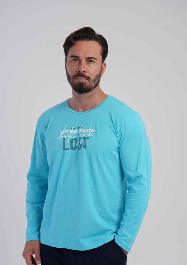 Piżama Męska Vienetta Turquoise Midnight, Turkusowy, r. M-XXL