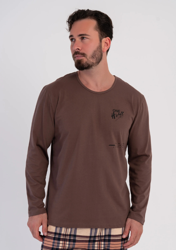 Piżama Męska Vienetta Brown Plaid Comfort, Brązowy, r. M-XXL