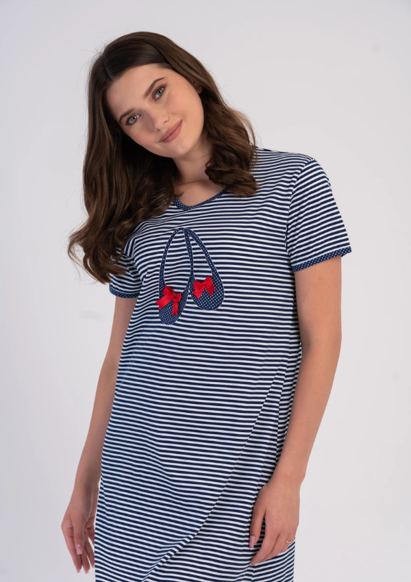 Koszula Nocna Vienetta Striped Ballet Charm, Granatowy, r. M-XXL