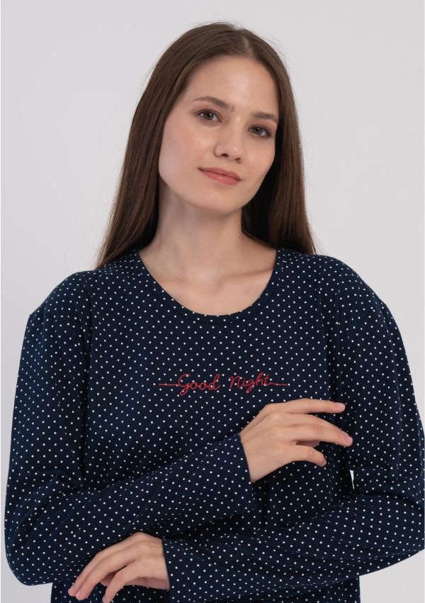 Koszula Nocna Damska Vienetta, Midnight Polka, Granatowy, r. M - XXL
