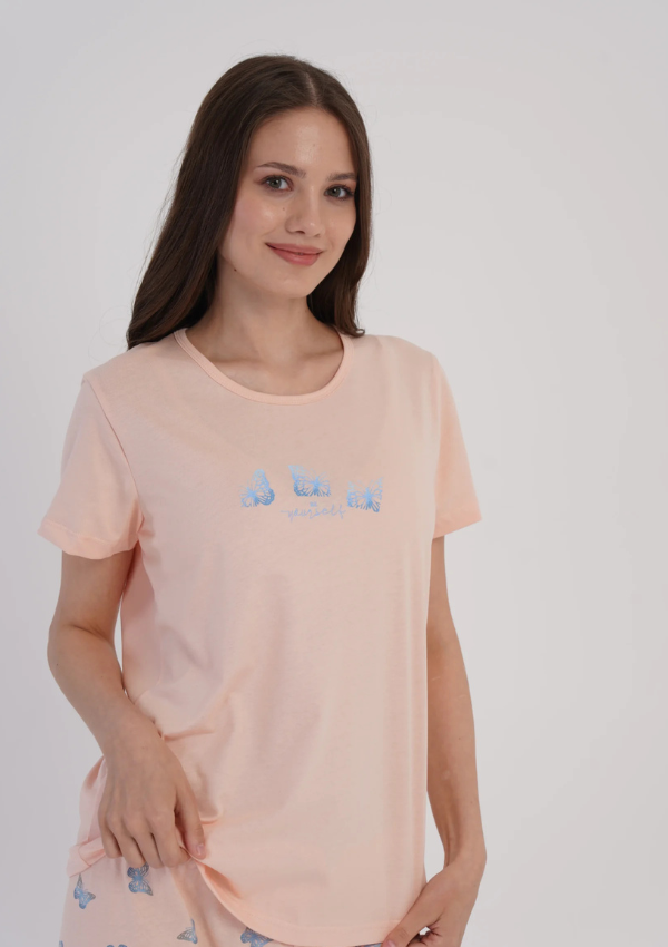 Piżama Damska Vienetta Peach Butterfly, Brzoskwiniowy, r. M-XXL