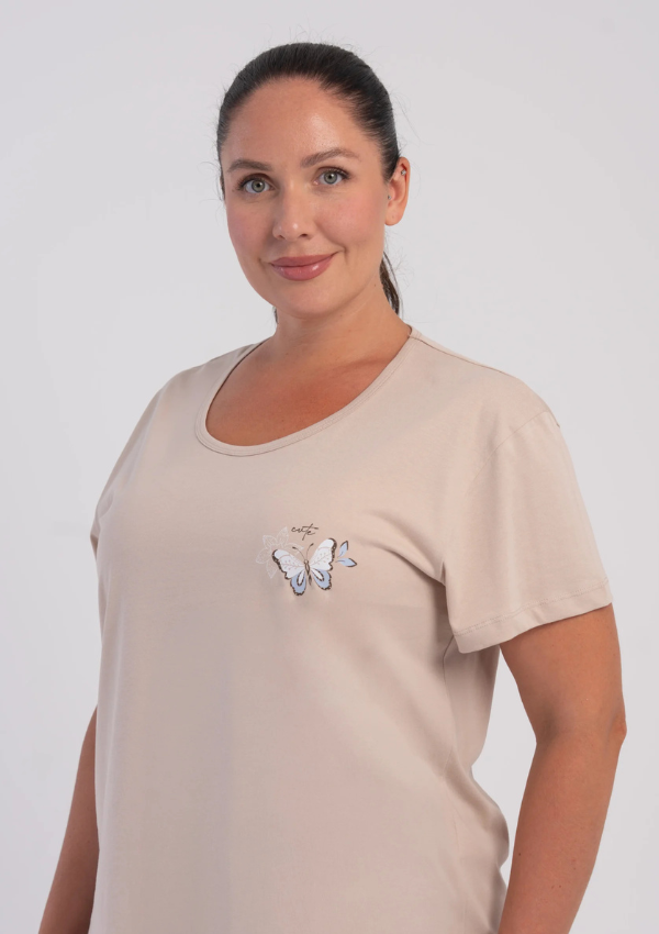 Piżama Damska Vienetta Beige Butterfly, Beżowy, r. 1XL-4XL
