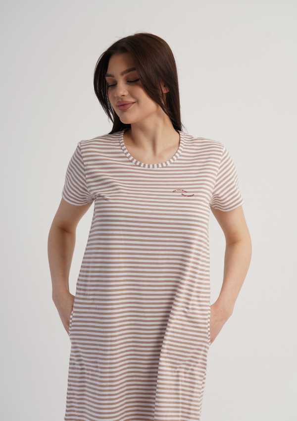 Koszula Nocna Vienetta Beige Lines, Beżowy, r. M-XXL