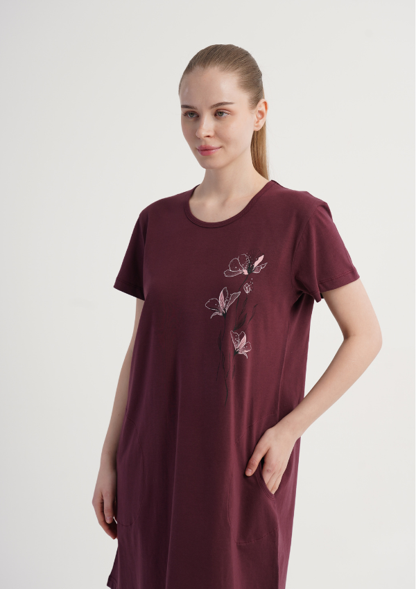 Koszula Nocna Vienetta Burgundy Bloom, Bordowy, r. M-XXL