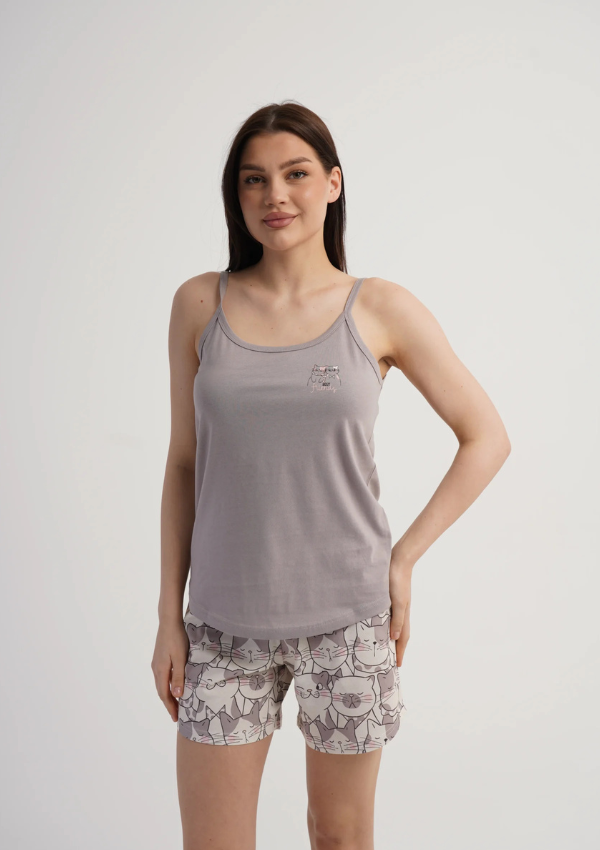 Piżama Damska Cat Dream, Szary, S -XL