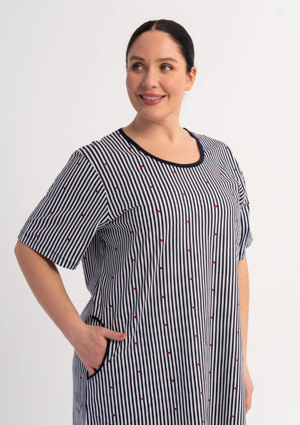 Koszula Nocna Damska Vienetta Stripe Hearts, Biały, r. 1XL - 4XL
