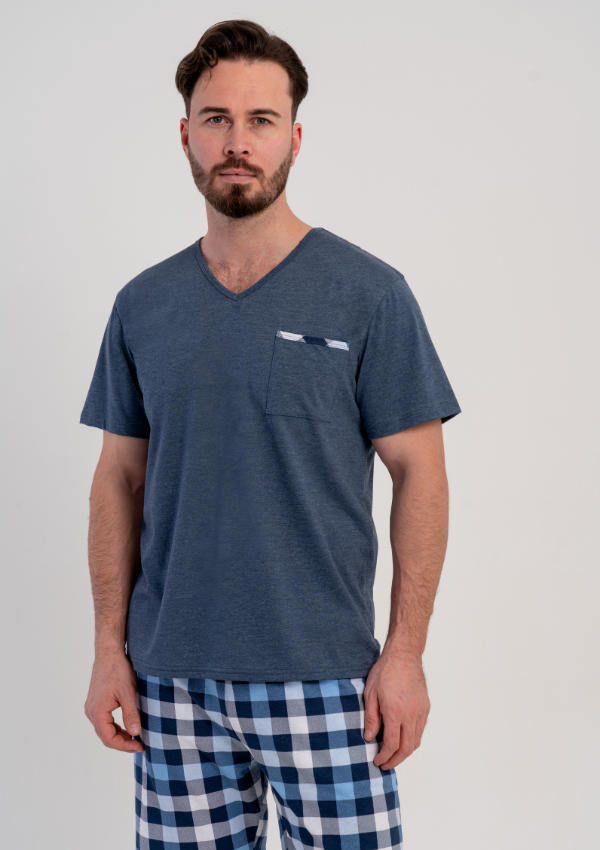 Piżama Męska Vienetta Steel Check, Szary, r. 1XL-4XL