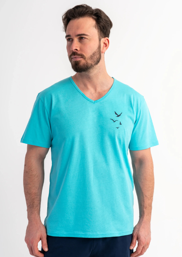 Piżama Męska Vienetta Mint Flight, Miętowy, r. S-XL