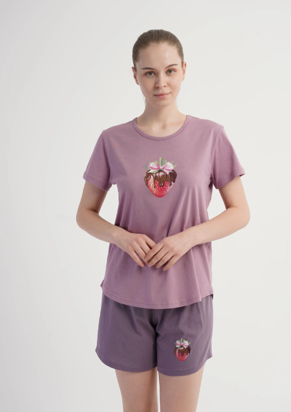 Piżama Damska Vienetta Berry Choco, Różowy, S -XL
