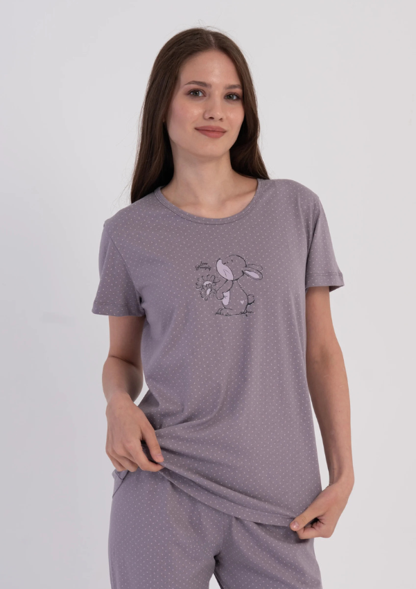 Piżama Damska Vienetta Bunny Dots, Szary, r. M-XXL