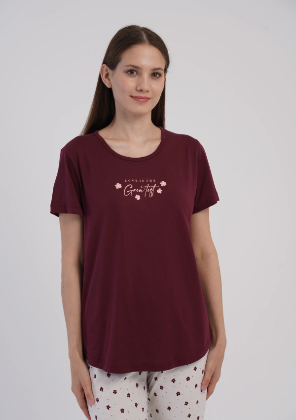 Piżama Damska Vienetta Burgundy Floral, Bordowy, r. M-XXL