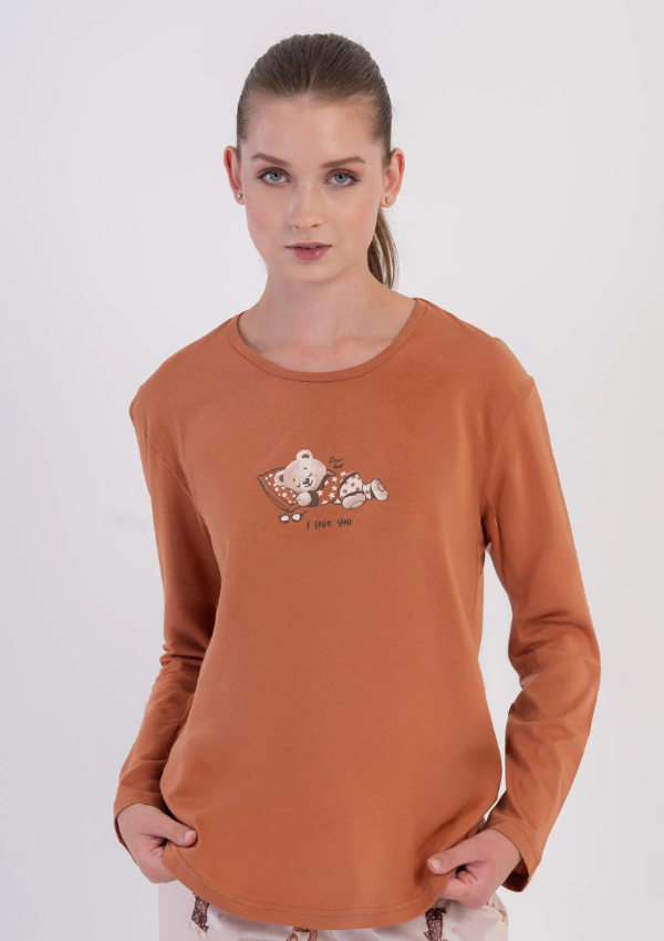 Piżama Damska Vienetta, Teddy Snuggle, Karmelowy, r. S-XL