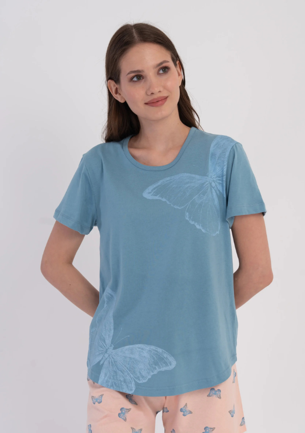 Piżama Damska Vienetta Butterfly Summer, Niebieski, M-XXL