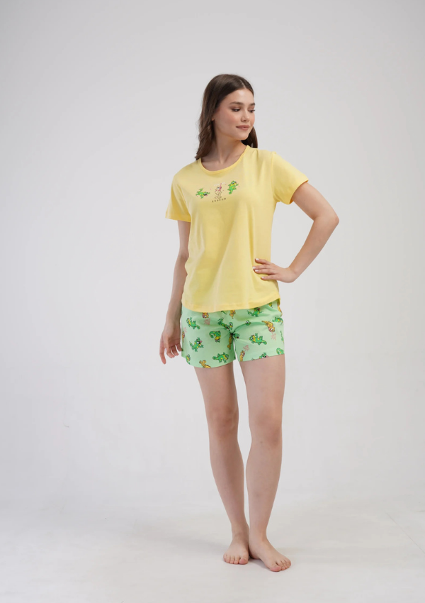 Piżama Damska Vienetta Dino Yellow, Żółty, S -XL