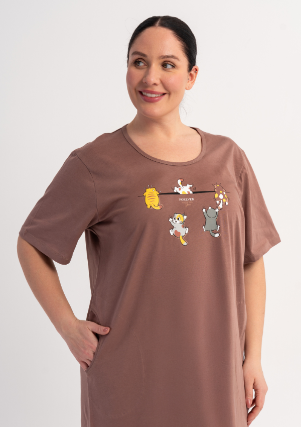 Koszula Nocna Damska Brown Friends, Brązowy, r. 1XL - 4XL