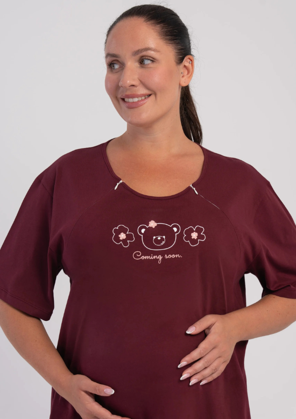 Koszula do Karmienia Vienetta Burgundy Teddy, Bordowy, r. 1XL-4XL