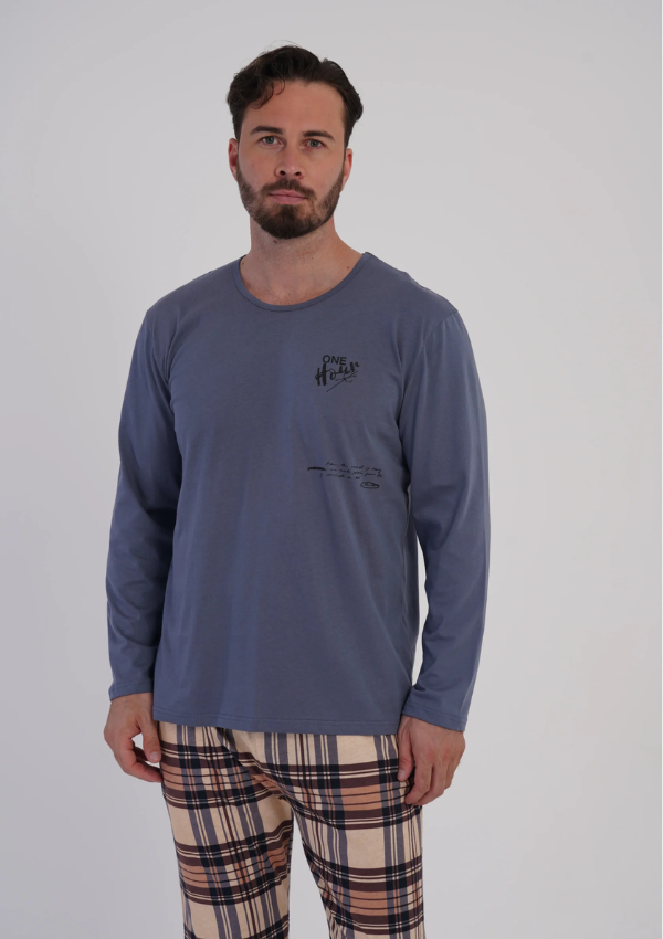 Piżama Męska Vienetta Navy Plaid Comfort, Niebieski, r. M-XXL