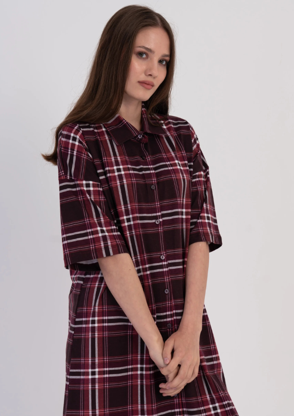 Koszula Nocna Vienetta Burgundy Plaid, Bordowy, r. M-XXL