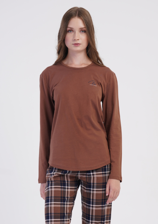 Piżama Damska Vienetta, Cocoa Navy, Brazowy, r. M-XXL