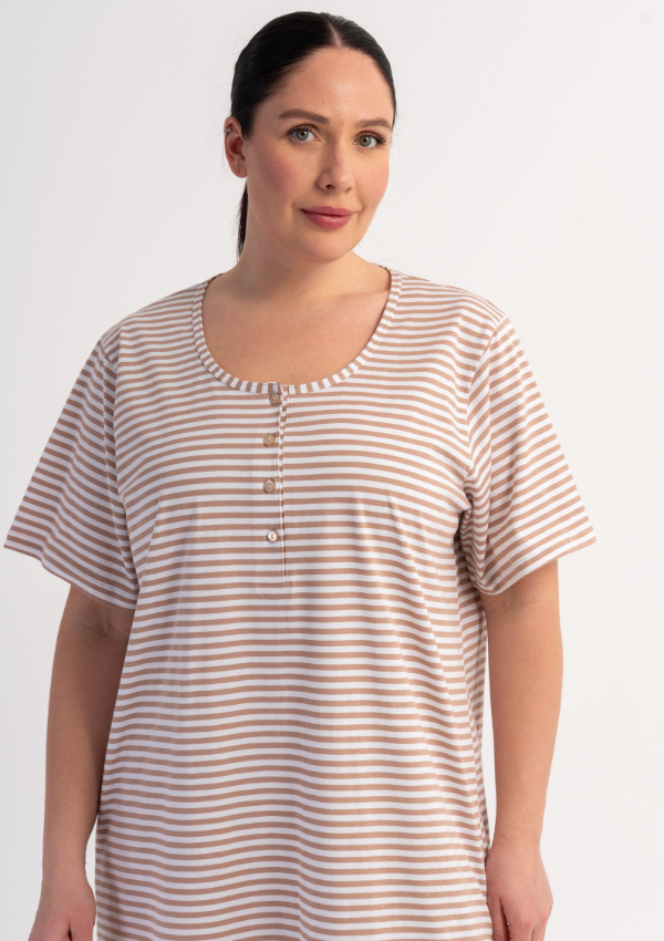 Koszula Nocna Damska Soft Stripes, Beżowy, r. 1XL - 4XL