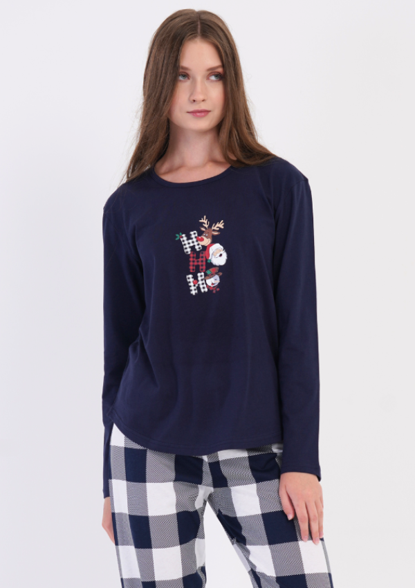 Piżama Damska Vienetta, Navy Christmas, Granatowy, r. S-XL