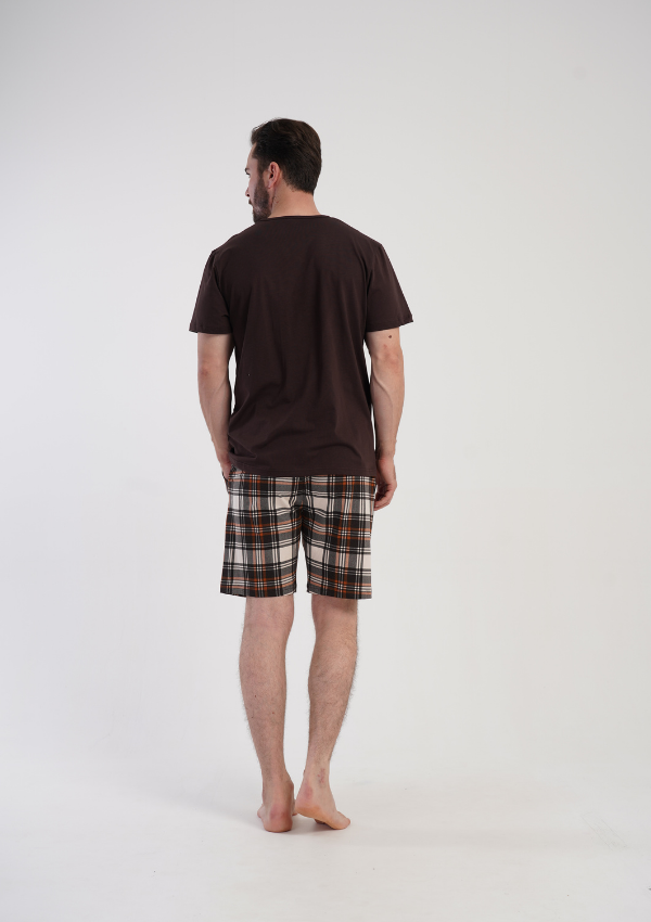 Piżama Męska Vienetta Brown Check, Brązowy, r. 1XL-4XL
