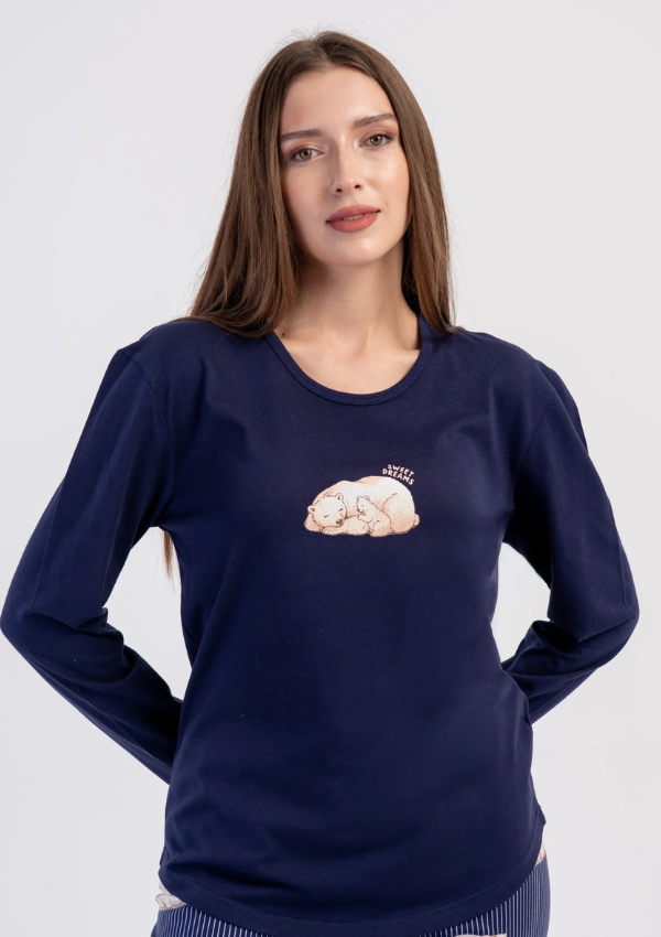 Piżama Damska Vienetta, Teddy Stripes, Granatowy, r. S-XL