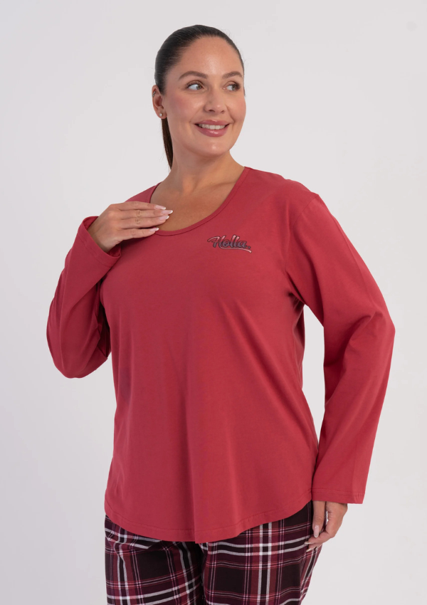 Piżama Damska Vienetta Burgundy Check, Czerwony, r. 1XL-4XL