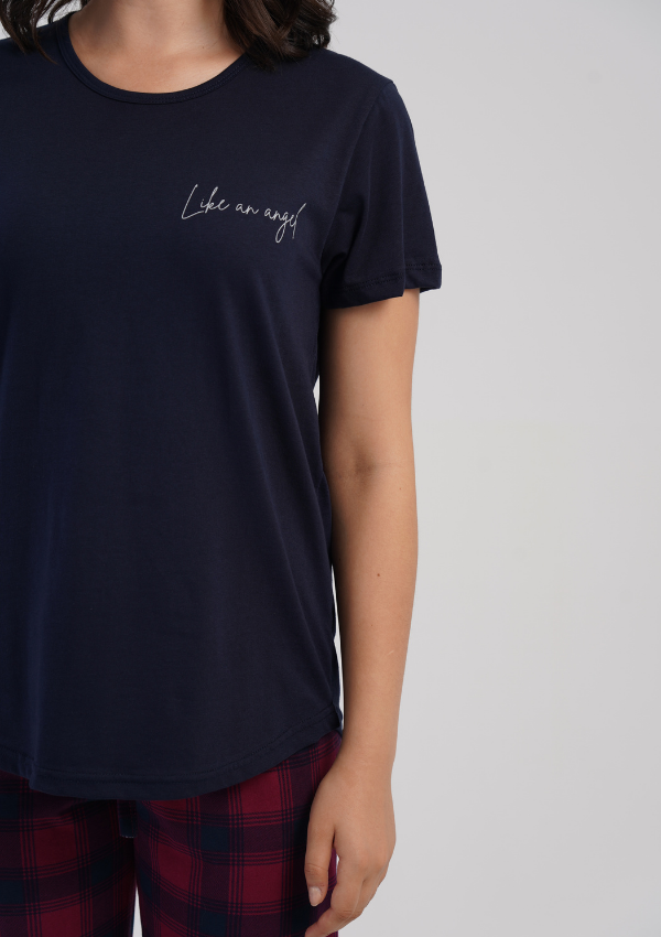 Piżama Damska Vienetta Navy Red Check, Granatowy, r. 1XL-4XL