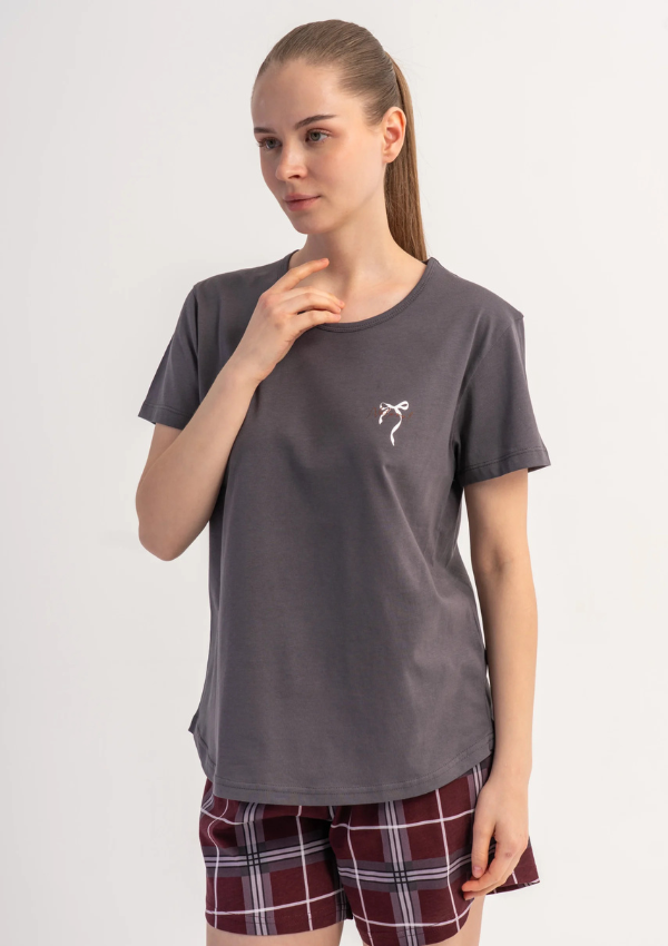 Piżama Damska Vienetta Graphite Check, Szary, M -XXL
