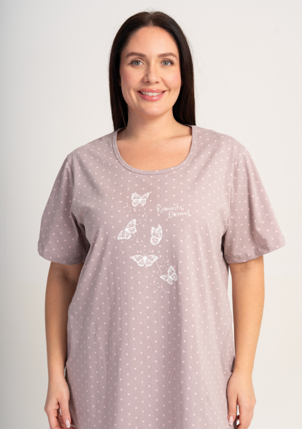 Koszula Nocna Damska Vienetta Beige Dots, Beżowy, r. 1XL - 4XL