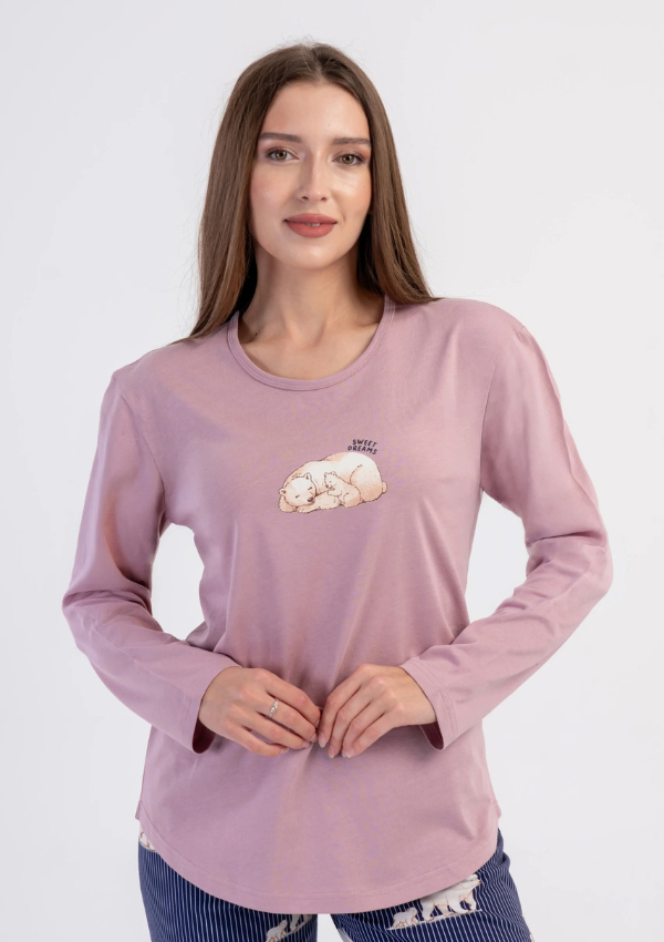 Piżama Damska Vienetta, Teddy Stripes, Różowy, r. S-XL