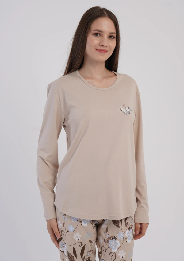 Piżama Damska Vienetta Beige Floral, Beżowy, r. M-XXL