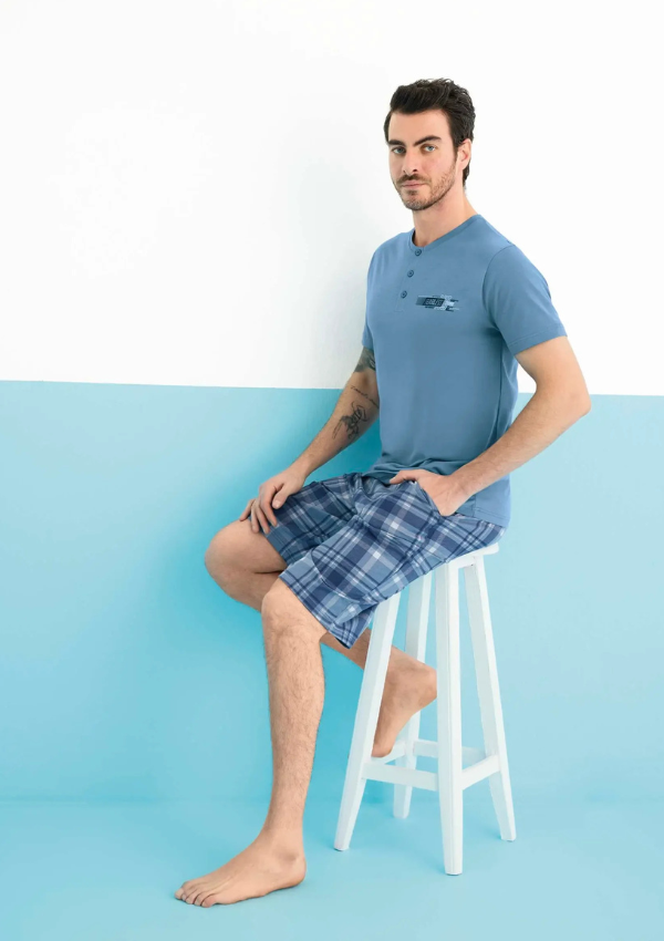 Piżama Męska Check Blue, Niebieski, r. M-XL